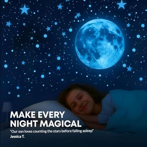 LUMOSX Glow in The Dark Stars for Ceiling - 1050pcs w/Moons + Ebook, Glow in The Dark Stickers of Ceiling Stars Glowing Star Decal Decoration, Star Ceiling for Kids Room Decor Kids