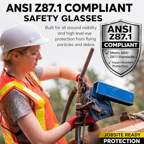 BISON LIFE Clear Safety Glasses Bulk 6 Pack, ANSI Z87.1 Anti Scratch Impact Resistant Wrap-Around Protective Eyewear for Men & Women, Work, Construction, Lab, Industrial Eye Protection