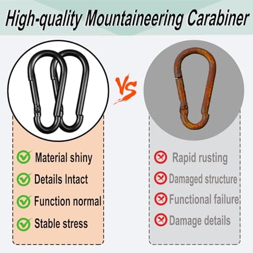 High-PQ Black Carabiner, Heavy Duty Galvanized Steel Spring Snap Hook Carabiner Clips with 550LBS Holding Capacity, Ideal for Outdoor, Hammock, Swing and Travel (30PCS M8 3Inch) — view 3