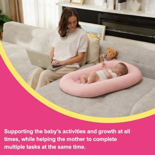 Baby Lounger for Newborn 0-24 Months, Infant Support Cushion Compliant with 16 CFR 1243, Soft Cotton Portable Infant Lounger for Supervised Awake Time, Washable Cover (Pink), Pallet of Product — view 6