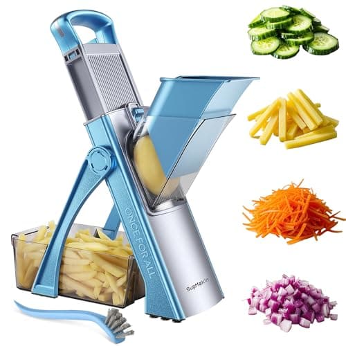 SupMaKin Upgrade Safe Mandoline Slicer Plus, Vegetable Chopper, Potato Slicer, Food Slicer Onion Chopper, Fry Cutter, Veggie Salad Dicer Kitchen Chopping Artifact Gifts (Blue)