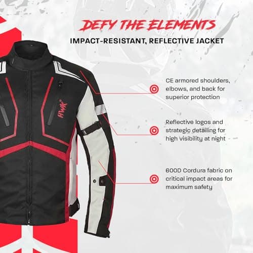 HWK Motorcycle Jacket for Men and Women Scorpion with Cordura Fabric for Enduro Motocross Motorbike Riding, Red, X-Large — view 2
