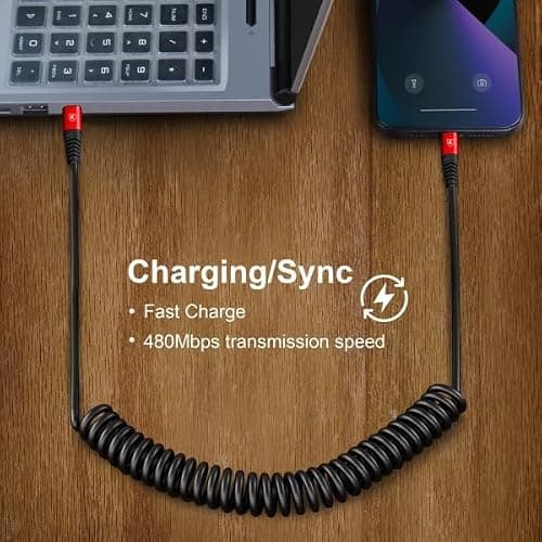 USB C to Lightning Cable for Carplay, 2Pack 3FT Coiled Type C to Lightning — view 4