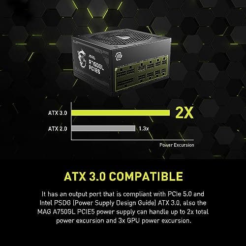 MSI MAG A750GL PCIE5, Fully Modular Compact Gaming 750W Power Supply, 80+ Gold, ATX 3.1 & PCIe 5.1 Ready, Native Dual-Color 12V-2x6 Cable, 10 Year Warranty — view 5
