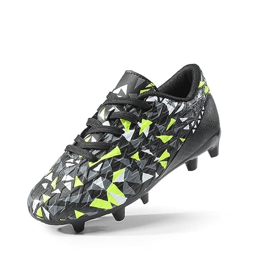 DREAM PAIRS Boys Girls Soccer Cleats Kids Football Shoes,Size 2 Little Kid,Black/Neon/Green,HZ19003K