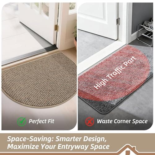 BEQHAUSE Dirt Trapper Door Mat 17" x 30" Half Circle Non Slip Washable Doormats Entrance Rugs Absorbent Welcome Low Profile Floor Mats for Front Back Door and Entryway, Taupe — view 5