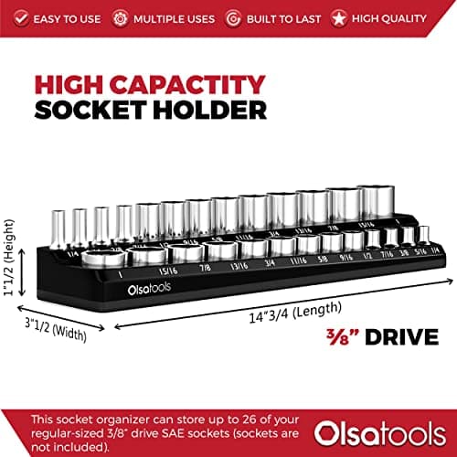 Olsa Tools Magnetic Socket Organizer - 3/8-Inch Drive - SAE - Black - Holds 26 Sockets - Professional-Grade Tool Organizer - Mechanics Workshop - Part: 1543 — view 2
