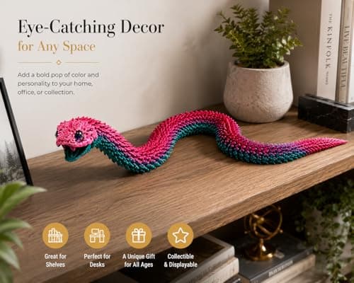 Articulated Crystal Snake – 3D Printed Flexible Snake Figurine, 58 cm (23 in) Poseable Serpent with Movable Mouth, Realistic Eyes, Fantasy Desk Decor (Ages 14+), (Rainbow) — view 8