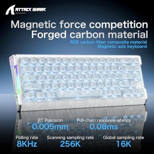 ATTACK SHARK R68HE Carbon Fiber 8000Hz Rapid Trigger Keyboard,0.005mm RT Accuracy 68 Keys Wired Gaming Keyboard with Magnetic Switch,Adjustable Actuation, Rapid Trigger,RGB Lighting for PC/Mac,White — view 2