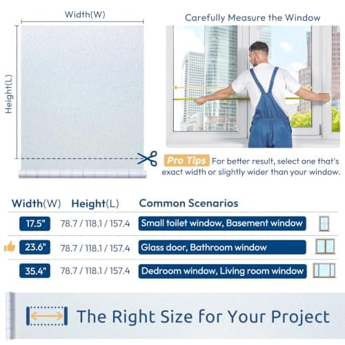 rabbitgoo Window Films for Privacy Frosted Glass Film with Backing Grid Lines Non-Adhesives Privacy Sticker Static Cling Window Covering Decals for Home Office Bathroom Door 44.5 x 200cm, Pure Frosted — view 8
