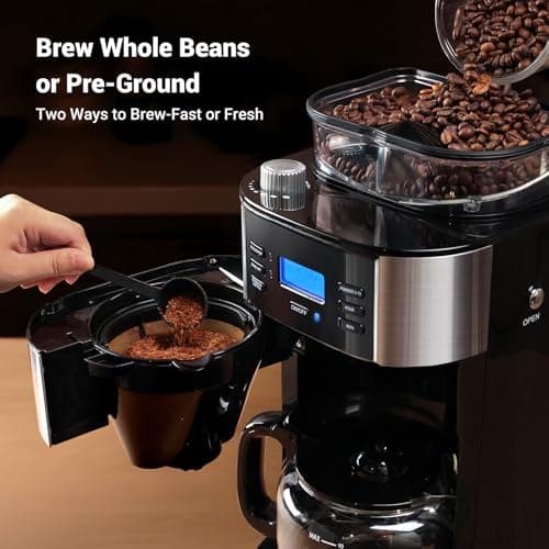 Gevi 10-Cup Grind-And-Brew Drip Coffee Maker with Built-In Burr Grinder
