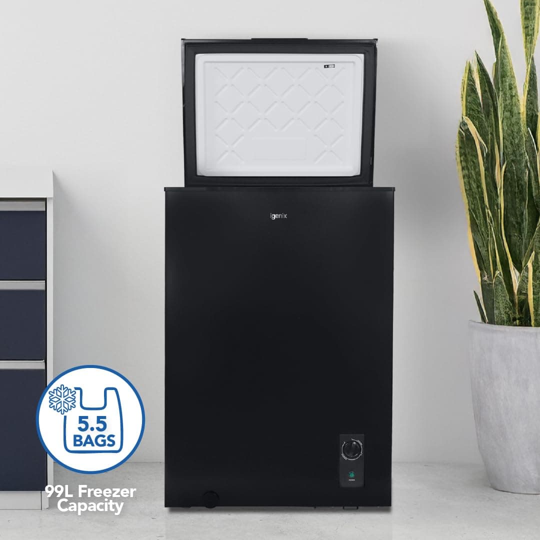 Igenix IG100B Freestanding Chest Freezer, 99 Litre Capacity with Freezer Basket, Suitable for Outbuildings and Garages, Black — view 3