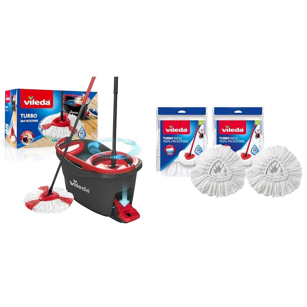 Vileda Turbo - Set de fregado con Cubo con Pedal - Palo telescópico 85-123 cm - Sistema de fregado de Suelos con escrruido Giratorio- Recambio de Microfibra 2 en 1 - Color Gris y Rojo — view 7