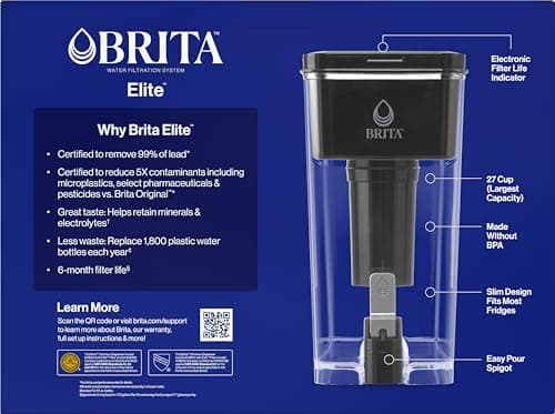 Brita Extra Large 27 Cup Filtered Water Dispenser with 1 Brita Elite Filter, Made Without BPA, UltraMax, Black — view 3