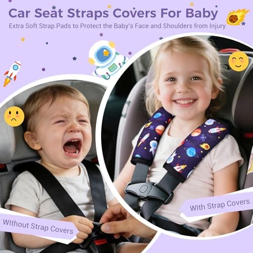 COOLBEBE Car Seat Straps Shoulder Pads for Baby Kids, Super Soft Velvet Seat Belt Covers for All Car Seats/Pushchair/Stroller/High Chair, Blue Space — view 4