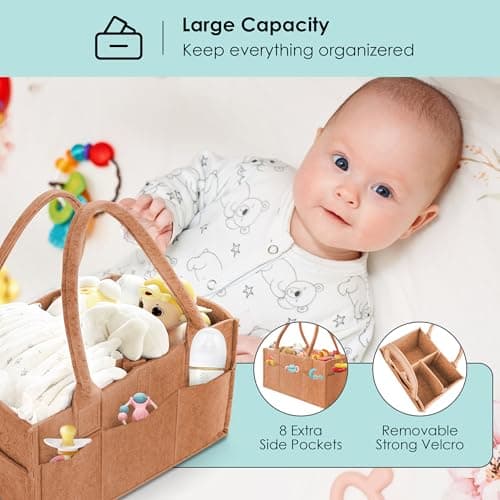 HIPHOP PANDA 2-Pack Diaper Caddy Organizer - Nursery Storage Bin & Car Organizer for Diapers, Wipes, and Baby Essentials - Dual-Color Solid Set (Caramel/Oatmeal), Regular Size — view 3