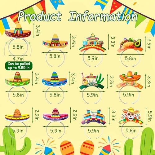 ZWLIYCHN 12Pcs Cinco de Mayo Sombrero Headbands Mexican Cardboard Headband Fiesta Head Topper for Mexican Party Supplies