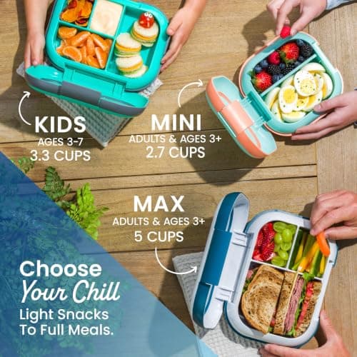 Bentgo Chill Kids Leakproof Lunch Box - 4-Compartment Bento Box with Built-In Ice Pack, 3.3 Cup Capacity, BPA-Free, Microwave & Dishwasher Safe Tray, Ages 3–7 (Aqua) — view 6