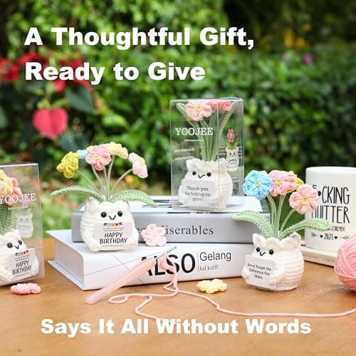 YOOJEE Teacher Gifts for Women Teacher Appreciation Positive Inspirational Graduation Gifts “Thank You for Helping Me Grow!” Thank You Crochet Gift for Teacher from Students