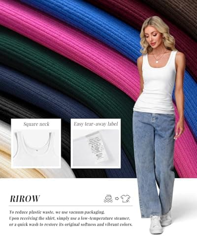 RIROW Tank Tops Women Womens White Sleeveless Summer Fitted Slim Fit Ribbed Square Neck Ladies Basic Tee 2026 New M — view 2