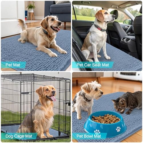 OLANLY Dog Door Mat for Muddy Paws 24x16, Absorbs Moisture and Dirt, Absorbent Non-Slip Washable Doormat, Quick Dry Chenille Mud Mat for Dogs, Entry Indoor Entryway Carpet for Inside Floor, Airy Blue — view 6