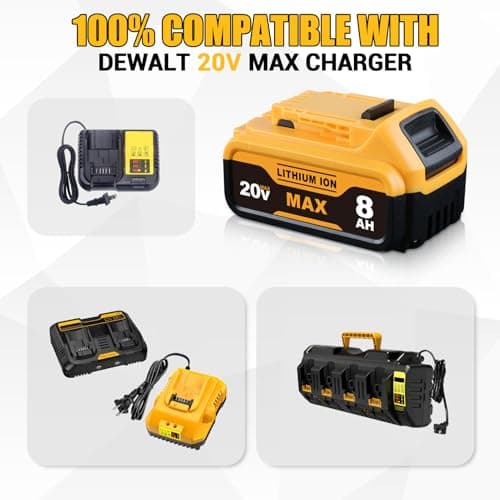 DCB200 8.0Ah 2-Pack Replacement for Dewalt 20V Max Battery DCB201 DCB203 DCB204 DCB206 DCB207 DCB208 with LED Indicator, Compatible with Dewalt 20V Cordless Power Tools and Chargers — view 5