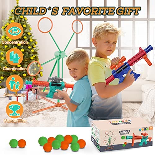 Marlrin Shooting Games Toys for Age 5 6 7 8 9 10+ Year Old Boys, Kids Toy Sports & Outdoor Game with Moving Shooting Target & 2 Popper Air Toy Guns & 24 Foam Balls, Gifts for Boys and Girls — view 3