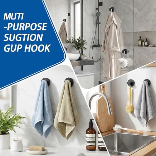 klasit Suction Cup Hooks for Shower, No-Drill Towel & Robe Hooks for Bathroom, Glass Door, Mirror & Tile, 4 Pack, Matte Black – Ideal for Hanging Towels, Bathrobes & Loofahs — view 4