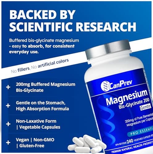 CanPrev Magnesium Bis-Glycinate 200mg Gentle, 240 Veg Caps, Well-Absorbed Complex for Daily Calm & Restful Sleep, Muscle Function, 240 Day Supply — view 2