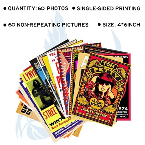 WOONKIT 60 PC Vintage Rock Band Posters for Room Aesthetic, 70s 80s 90s Retro Music Room, Bedroom Decor Wall Art, Concert Poster Wall Collage, Old Music Album Cover Prints (A 60 SET, 4X6 INCH) — view 3