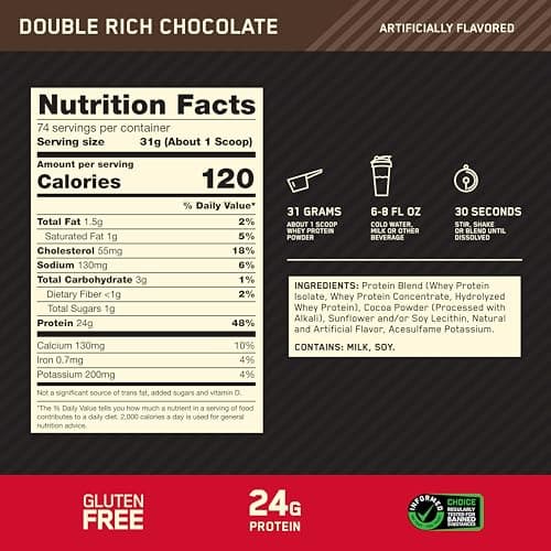 Optimum Nutrition Gold Standard 100% Whey Protein Powder, Double Rich Chocolate, 5 Pound (Packaging May Vary) — view 2