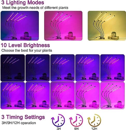 Grow Light for Indoor Plants - Upgraded Version 80 LED Lamps with Full Spectrum & Red Blue Spectrum, 3/9/12H Timer, 10 Dimmable Level, Adjustable Gooseneck,3 Switch Modes — view 5