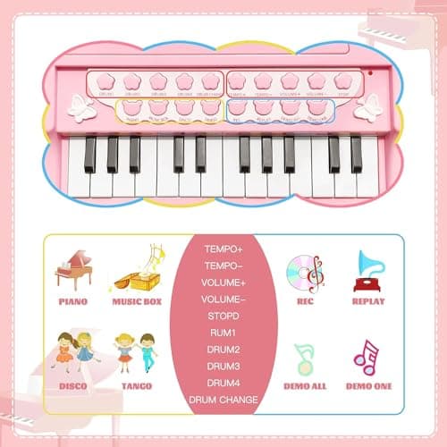 Love&Mini Piano Keyboard Toy for Girls - 24 Keys Toddler Music Toy Instrument with Microphone, Pink Piano Toy for 3+ Years Old Girls Birthday Gift — view 4