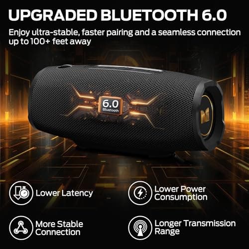 Monster S380 Bluetooth Speaker, Portable Speaker with 40W Stereo Sound, Bluetooth 6.0, 20H Playtime, IPX6 Waterproof, TWS Pairing, Support AUX/TF Card, Wireless Speaker for Outdoor Home Party — view 2