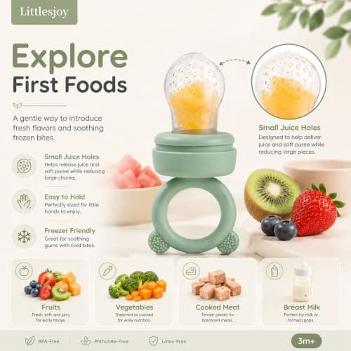 LittlesJoy Silicone Baby Fruit Feeder/Food Pacifier/Breastmilk Popsicle Molds for Purees - Teething Relief Teether for Infant Self Feeding - BPA Free (Sage) — view 2