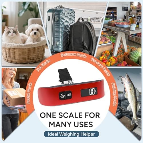 travel inspira Luggage Scale, Portable Digital Hanging Baggage Scale for Travel, Suitcase Weight Scale with Rubber Paint, 110 Pounds, Battery Included RED — view 6