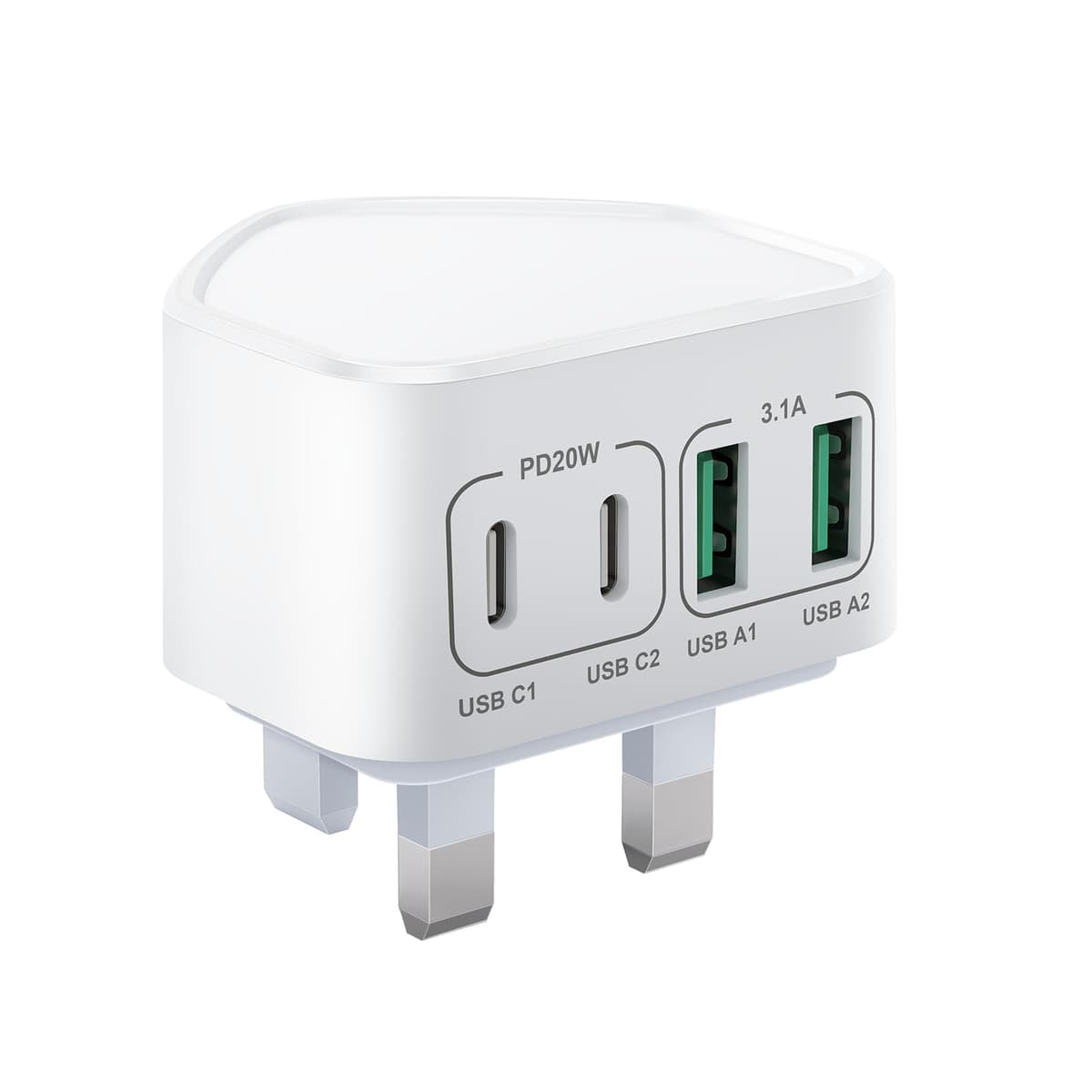 40W USB C Plug Fast Charge, UK 4-Port Multi USB Charger Plug Fast Charging Head for iPhone 16 15 14 13 12 11 Pro Max SE XS XR Plus, iPad, Samsung Galaxy,Dual Port USBC Power Adaptor Type C Wall Head