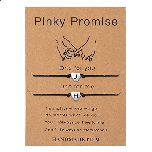 SANNYRA Pinky Promise Bracelet, JH Couples Bracelets Matching Initial Relationship Boyfriend Gift Stuff, 26 Letters Friendship Bracelet for Her 2 Pieces Bf Gifts