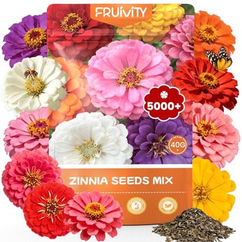 Fruivity Zinnia Seeds for 2026 Planting, 5000+ Flowers Seeds, 7 Vibrant Colors Mix & Large Bloom, Heirloom Wildflower Seeds for Pollinator Garden Outdoor Borders, Easy to Grow Annual Flowers