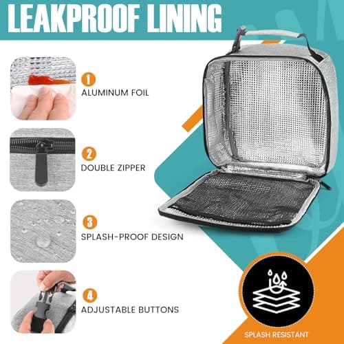 Lunch Bag for Men/Women, Reusable Lunchbox for Adult, Small Insulated Lunch box, Lunch Tote Bag for Office, Work, Picnic - Grey — view 3