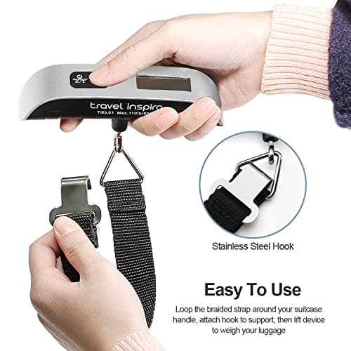 travel inspira Luggage Scale, Portable Digital Hanging Baggage Scale for Travel, Suitcase Weight Scale with Rubber Paint, 110 Pounds, Battery Included - Silver — view 5