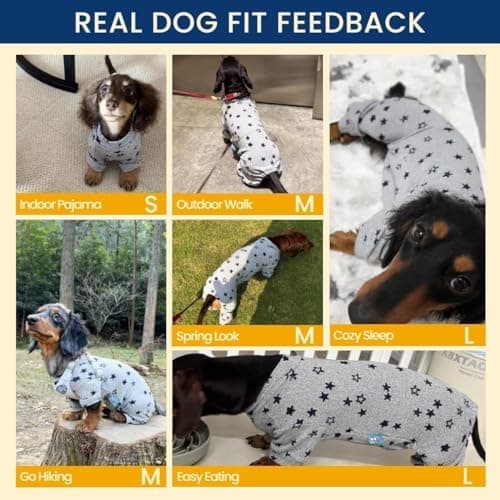 Classic Star Design Dachshund Pajamas for Dogs, Perfect Stretch Stitching Dog Pajamas Dachshund Clothes, Dog Onesie for Weiner Dog, Dog Pjs & Surgical Costumes Suit for Mini Weenie, S — view 7