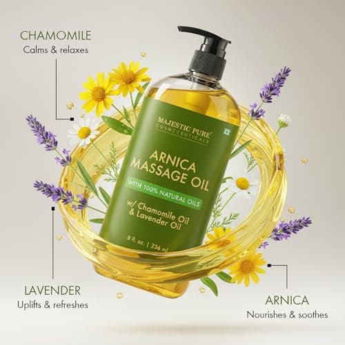MAJESTIC PURE Arnica Massage Oil for Massage Therapy - with Lavender and Chamomile Essential Oils - Multipurpose Instant Absorption Full Body Massage - 8 fl. oz — view 3