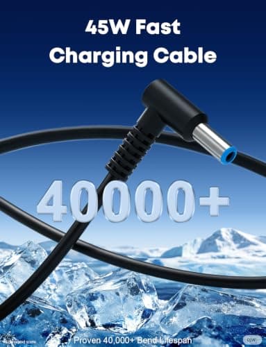 45W 19.5V 2.31A Laptop Charger for HP Stream 14 13 11, Pavilion x360 15, EliteBook 840 G3 G4, ProBook, Chromebook 11 EE - AC Adapter Power Supply Cord with Durable Blue Tip L-Shape Connector — view 2