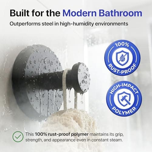 HOME SO Suction Cup Hooks for Shower & Bathroom Towel Holder 2-Pack – Suction Cups Hooks for Hanging Towels, Robes, & Coats - Tiles, Glass Door or Mirror – Shower Hooks & Towel Hooks Organizer - Black — view 2