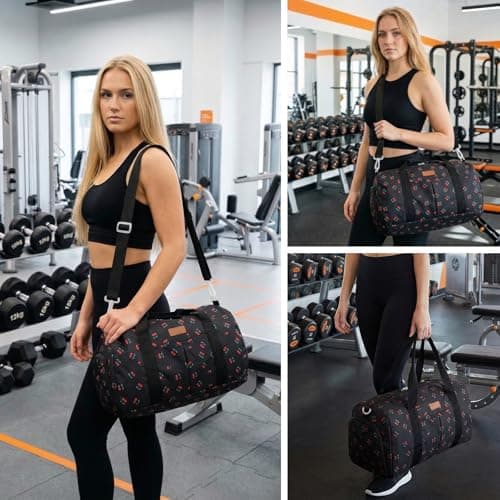 2PCS Cute Gym Bag for Girls, Duffle Bag with Wet Pocket & Shoe Compartment and Item Bag, Duffle Bag for Travel, Sports, Fitness & Workout — view 4