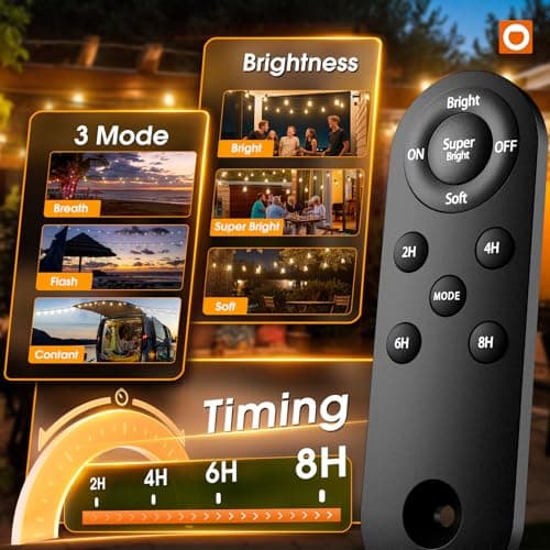 addlon 54FT(48+6) Solar String Lights Outdoor Waterproof with Remote&USB Port Solar Patio Lights Long Last for 20+Hrs, 3 Light Modes, Dimmable Solar Lights for Outside Backyard Party