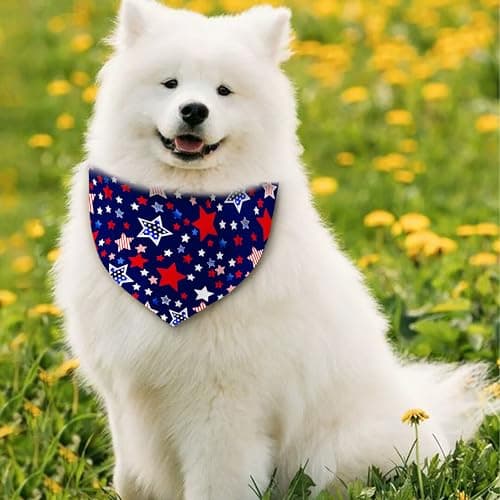 4th of July Dog Bandana Reversible 2 Pack Small, Red White and Blue Dog Paw Star Patriotic Dogs Bandanas Set Adjustable Triangle Holiday Scarves for Memorial Day Small Medium Boy Girl Dogs — view 3