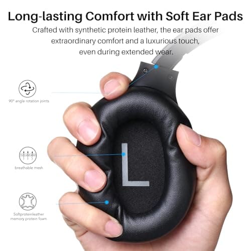 TOZO Hybrid Active Noise Cancelling Headphones, Wireless Over Ear Bluetooth Headset, 60H Playtime, Hi-Res Audio Custom EQ via App Deep Bass Comfort Fit Ear Cups, for Home Office Travel — view 6