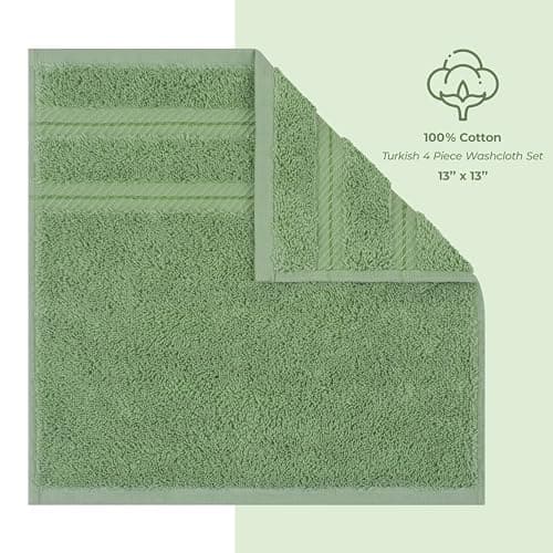American Soft Linen Washcloths for Bathroom, 100% Turkish Cotton Washcloth Set of 4, 13x13 in Soft Washcloths for Body and Face, Wash Rags for Kitchen, Baby Washcloths, Sage Green Washcloths — view 3